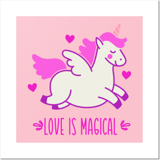 Love Is Magical with Pink Unicorn Posters and Art